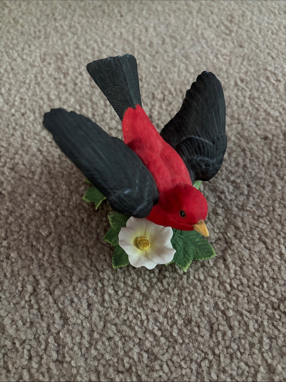 Scarlet Tanager: Lenox- Red and Black Bird Figurine on Flower